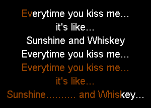 Everytime you kiss me...
it's like...

Sunshine and Whiskey

Everytime you kiss me...

Everytime you kiss me...
it's like...

Sunshine .......... and Whiskey...