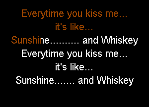 Everytime you kiss me...
it's like...
Sunshine .......... and Whiskey

Everytime you kiss me...
it's like...
Sunshine ....... and Whiskey