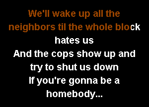 We'll wake up all the
neighbors til the whole block
hates us
And the cops show up and
try to shut us down
If you're gonna be a
homebody...