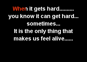 When it gets hard ..........
you know it can get hard...
sometimes...

It is the only thing that
makes us feel alive ......