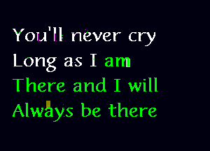 You'rl never cry
Long as I am

There and I will
Always be there