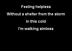Feeling helpless

Without a shelter from the storm
In this cold

I'm walking aimless