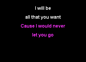 I will be
all that you want

Cause lwould never

let you go