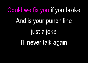 Could we fix you if you broke
And is your punch line
just a joke

HI never talk again
