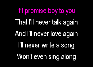 lfl promise boy to you
That I'll never talk again

And HI never love again

I II never write a song
Wodt even sing along