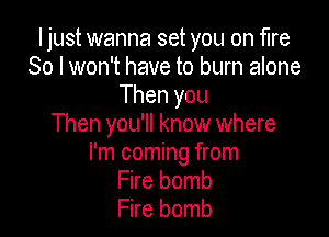 I just wanna set you on fire
80 I won't have to burn alone
Then you

Then you'll know where
I'm coming from
Fire bomb
Fire bomb