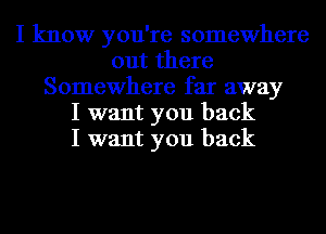 I know you're somewhere
out there
Somewhere far away
I want you back
I want you back