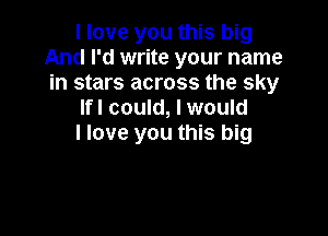 I love you this big
And I'd write your name
in stars across the sky
Ifl could, I would

I love you this big