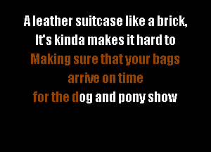 a leather suitcase like a brick.
It's kinda makes it haul to
Making sure that your bags
arrive ontime
for the dog and pony show