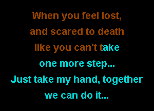 When you feel lost,
and scared to death
like you can't take

one more step...
Just take my hand, together
we can do it...