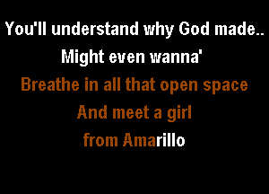 You'll understand why God made..
Might euen wanna'
Breathe in all that open space
And meet a girl
from Amarillo