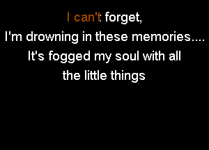 I can't forget,
I'm drowning in these memories....
It's fogged my soul with all

the little things