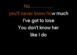 No ..................
you'll never know how much
I've got to lose

You don't know her
like I do