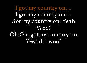 I got my country 0n....

I got my country 0n....
Got my country 011, Yeah
W001
Oh Oh..g0t my country on
Yes i do, W001