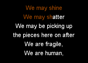 We may shine
We may shatter
We may be picking up

the pieces here on after
We are fragile,
We are human,