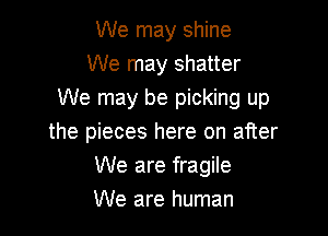 We may shine
We may shatter
We may be picking up

the pieces here on after
We are fragile
We are human
