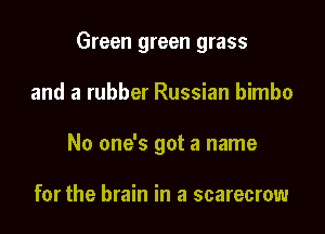 Green green grass

and a rubber Russian bimbo

No one's got a name

for the brain in a scarecrow