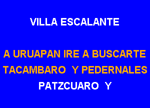 VILLA ESCALANTE

A URUAPAN IRE A BUSCARTE
TACAMBARO Y PEDERNALES
PATZCUARO Y