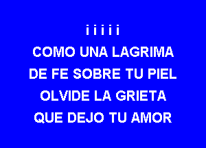 COMO UNA LAGRIMA
DE FE SOBRE TU PIEL
OLVIDE LA GRIETA
QUE DEJO TU AMOR