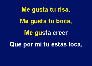 Me gusta tu risa,
Me gusta tu boca,

Me gusta creer

Que por mi tu estas loca,