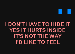 I DON'T HAVE TO HIDE IT
YES IT HURTS INSIDE
IT'S NOT THEWAY
I'D LIKETO FEEL