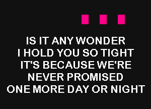 IS IT ANY WONDER
I HOLD YOU SO TIGHT
IT'S BECAUSEWE'RE
NEVER PROMISED
ONE MORE DAY 0R NIGHT