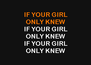 IFYOURGIRL
ONLY KNEW
IFYOURGIRL

ONLY KNEW
IFYOURGIRL
ONLY KNEW