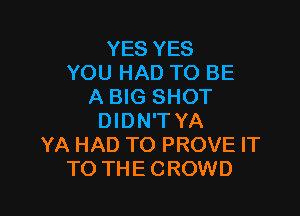 YES YES
YOU HAD TO BE
A BIG SHOT

DIDN'T YA
YA HAD TO PROVE IT
TO THECROWD