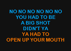 NO NO NO NO NO NO
YOU HAD TO BE
A BIG SHOT

DIDN'T YA
YA HAD TO
OPEN UP YOUR MOUTH