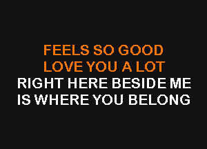 FEELS SO GOOD
LOVE YOU A LOT
RIGHT HERE BESIDE ME
IS WHEREYOU BELONG