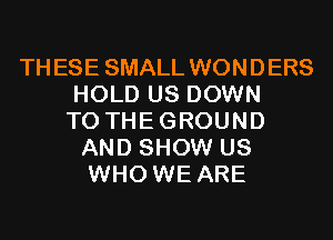 THESE SMALL WONDERS
HOLD US DOWN
TO THEGROUND
AND SHOW US
WHO WE ARE