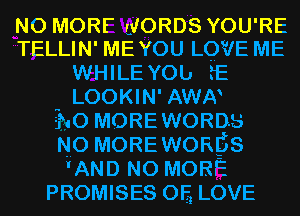 NO MORF NORDS YOU'RE
TELLIN' MEYOU LOVE ME

WHILE YOb E
, LOOKIN'AWN
ho MOREWORDS
NO MOREWOREJS

'AND NO MORE

PROMISES org LOVE