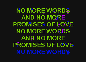 I'VO MOREWORDS
AND NO MOQI
PROMISE? OF LOVE
NO MOREWOR )8
AND NO MORE
PROMISES OF LOJE