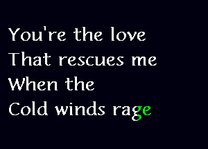 You're the love
That rescues me

When the
Cold winds rage