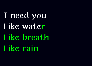I need you
Like water

Like breath
Like rain