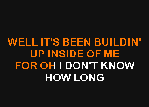 WELL IT'S BEEN BUILDIN'
UP INSIDE OF ME
FOR OH I DON'T KNOW
HOW LONG