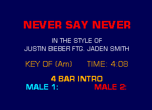 IN THE STYLE OF
JUSNN BIEBEH FTB. JADEN SMITH

KEY OF (Am) TIME 4 DB
4 BAR INTRO

MALE 1 I l