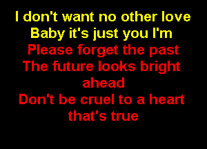 I don't want no other love
Baby it's just you I'm
Please forget the past

The future looks bright
ahead

Don't be cruel to a heart

that's true