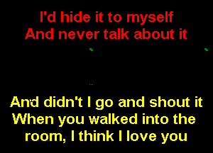 I'd hide it to myself
And never talk about it

I

And didn't I go and shout it
When you walked into the
room, I think I love you