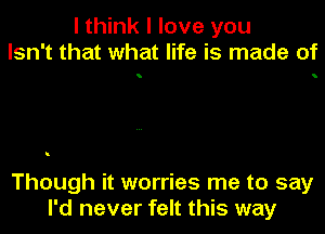 I think I love you

Isn't that what life is made of

Though it worries me to say

I'd never felt this way