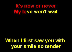 It's now or never
My love won't wait

When I first saw you with
your smile so tender