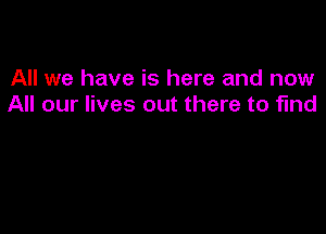 All we have is here and now
All our lives out there to find