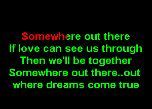 Somewhere out there
If love can see us through
Then we'll be together
Somewhere out there..out
where dreams come true