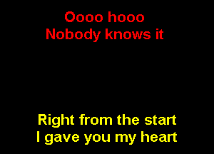 0000 h000
Nobody knows it

Right from the start
I gave you my heart
