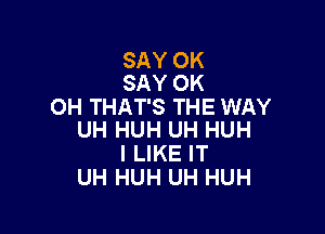 SAY OK
SAY OK

OH THAT'S THE WAY

UH HUH UH HUH
I LIKE IT
UH HUH UH HUH