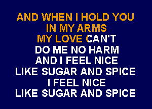 AND WHEN I HOLD YOU

IN MY ARMS
MY LOVE CAN'T

DO ME NO HARM
AND I FEEL NICE

LIKE SUGAR AND SPICE

I FEEL NICE
LIKE SUGAR AND SPICE