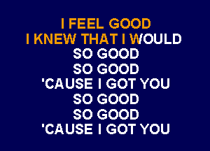 I FEEL GOOD

I KNEW THAT I WOULD
SO GOOD

SO GOOD

'CAUSE I GOT YOU
SO GOOD

SO GOOD
'CAUSE I GOT YOU