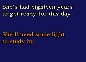 She's had eighteen years
to get ready for this day

She'll need some light
to study by