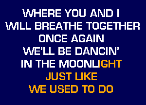 WHERE YOU AND I
WILL BREATHE TOGETHER
ONCE AGAIN
WE'LL BE DANCIN'

IN THE MOONLIGHT
JUST LIKE
WE USED TO DO