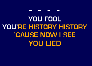 YOU FOOL
YOU'RE HISTORY HISTORY
'CAUSE NOWI SEE

YOU LIED